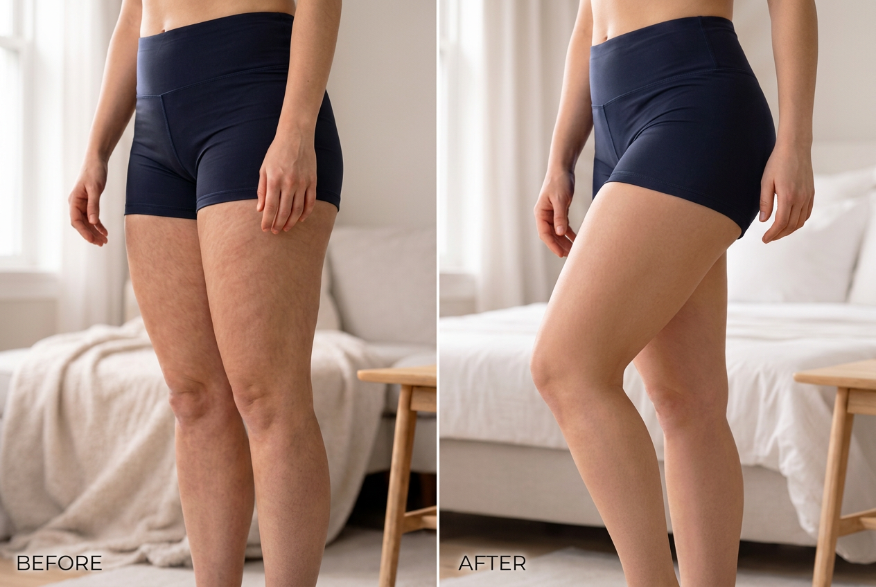 Before and after using the SheShine anti-cellulite massager